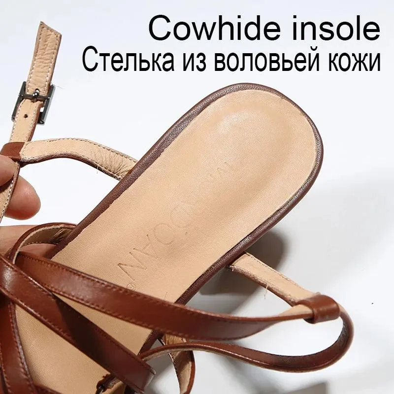 19C05 Women's Casual Shoes - Handmade Leather Mid-Heel Sandals