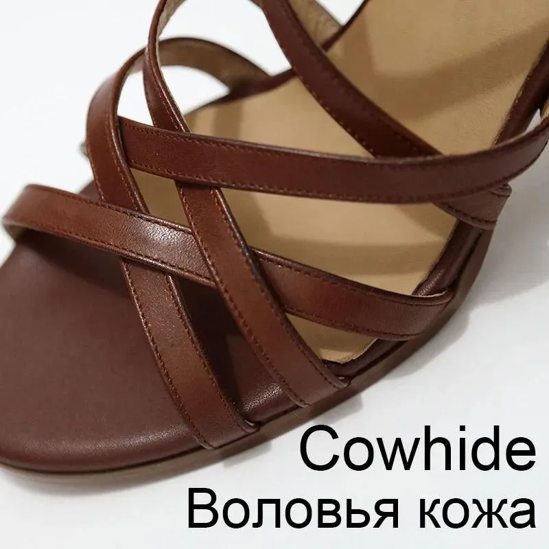 19C05 Women's Casual Shoes - Handmade Leather Mid-Heel Sandals