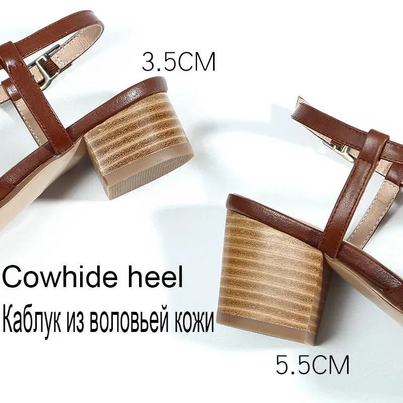 19C05 Women's Casual Shoes - Handmade Leather Mid-Heel Sandals