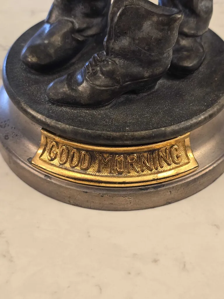 19th Century Spelter Figurine "Good Morning" Boy Polishing Shoes