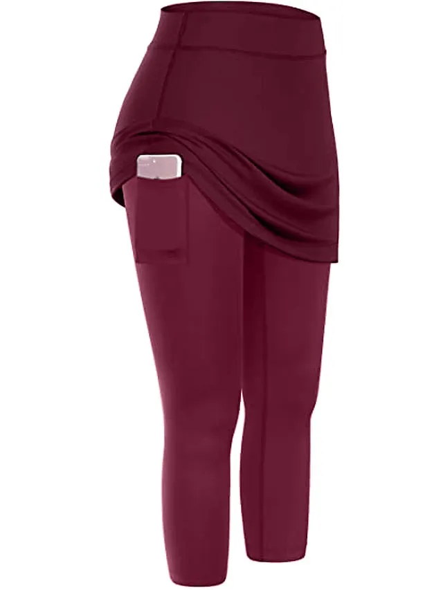 2-in-1 Women's Running Skirt Leggings with Phone Pocket - Athletic Base Layer