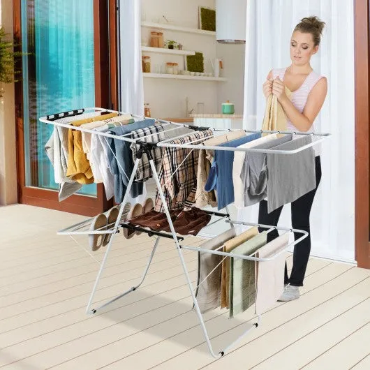 2-Level Foldable Clothes Drying with Height-Adjustable Gullwing