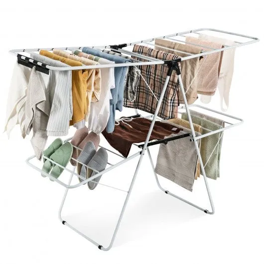 2-Level Foldable Clothes Drying with Height-Adjustable Gullwing