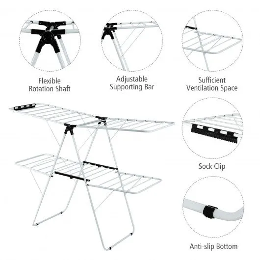 2-Level Foldable Clothes Drying with Height-Adjustable Gullwing