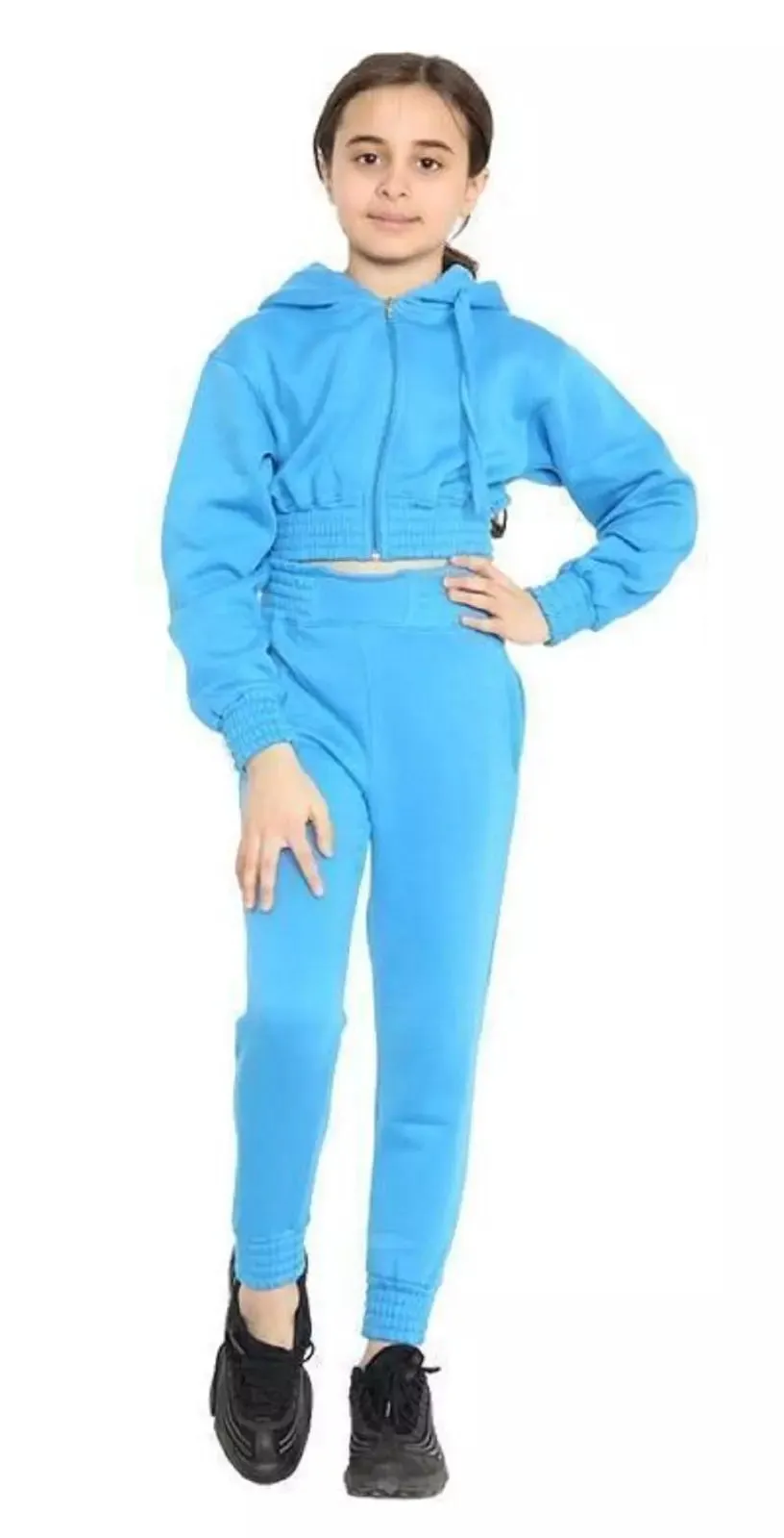 2 Pcs Girls Kids Crop Hoodie Tracksuit Set Top Joggers Jogging Suit Lounge Wear