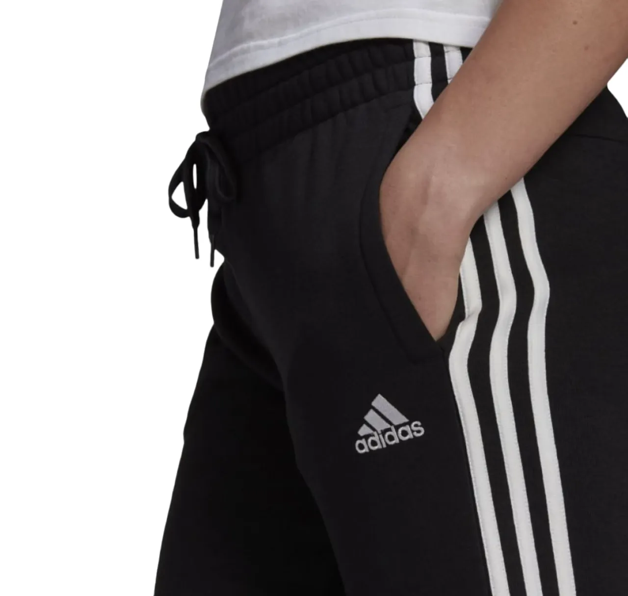 2 x Womens Adidas Essentials French Terry Logo 3-Stripes Black/ White Pants