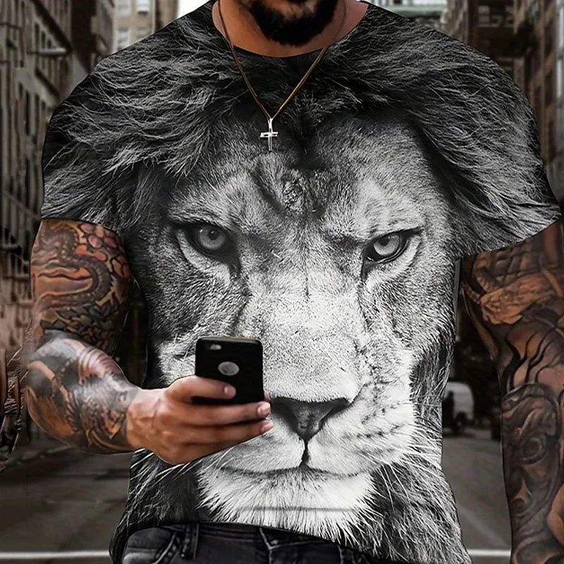 3D Lion King Graphic Tee - Versatile Summer Cotton Shirt