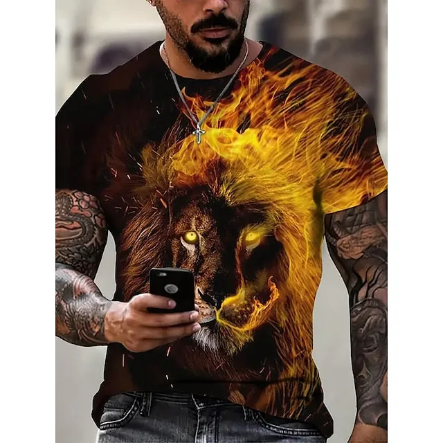 3D Lion King Graphic Tee - Versatile Summer Cotton Shirt