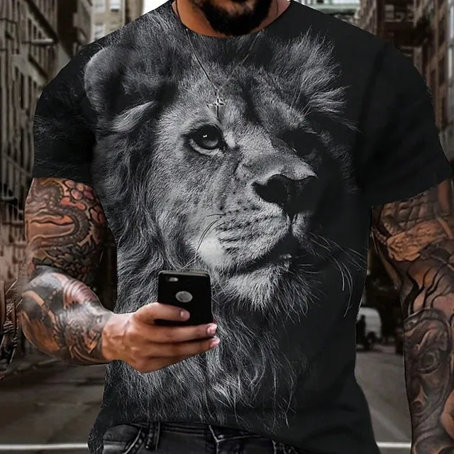 3D Lion King Graphic Tee - Versatile Summer Cotton Shirt