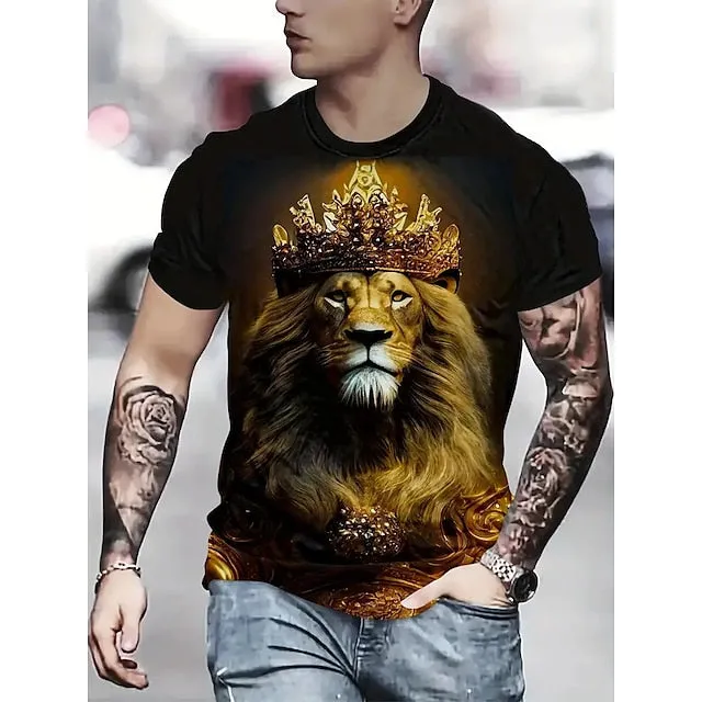 3D Lion King Graphic Tee - Versatile Summer Cotton Shirt