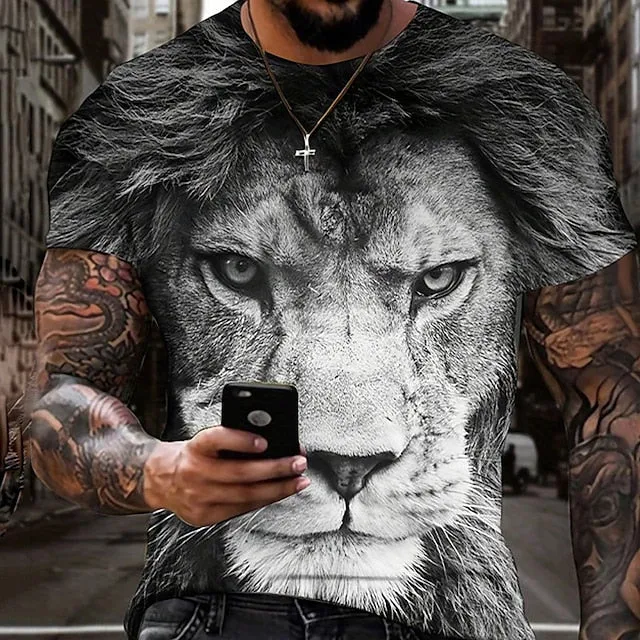 3D Lion King Graphic Tee - Versatile Summer Cotton Shirt