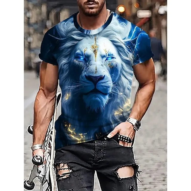 3D Lion King Graphic Tee - Versatile Summer Cotton Shirt