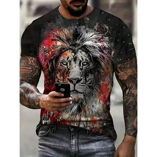 3D Lion King Graphic Tee - Versatile Summer Cotton Shirt