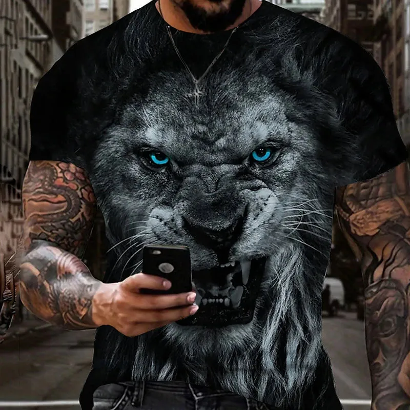 3D Lion King Graphic Tee - Versatile Summer Cotton Shirt