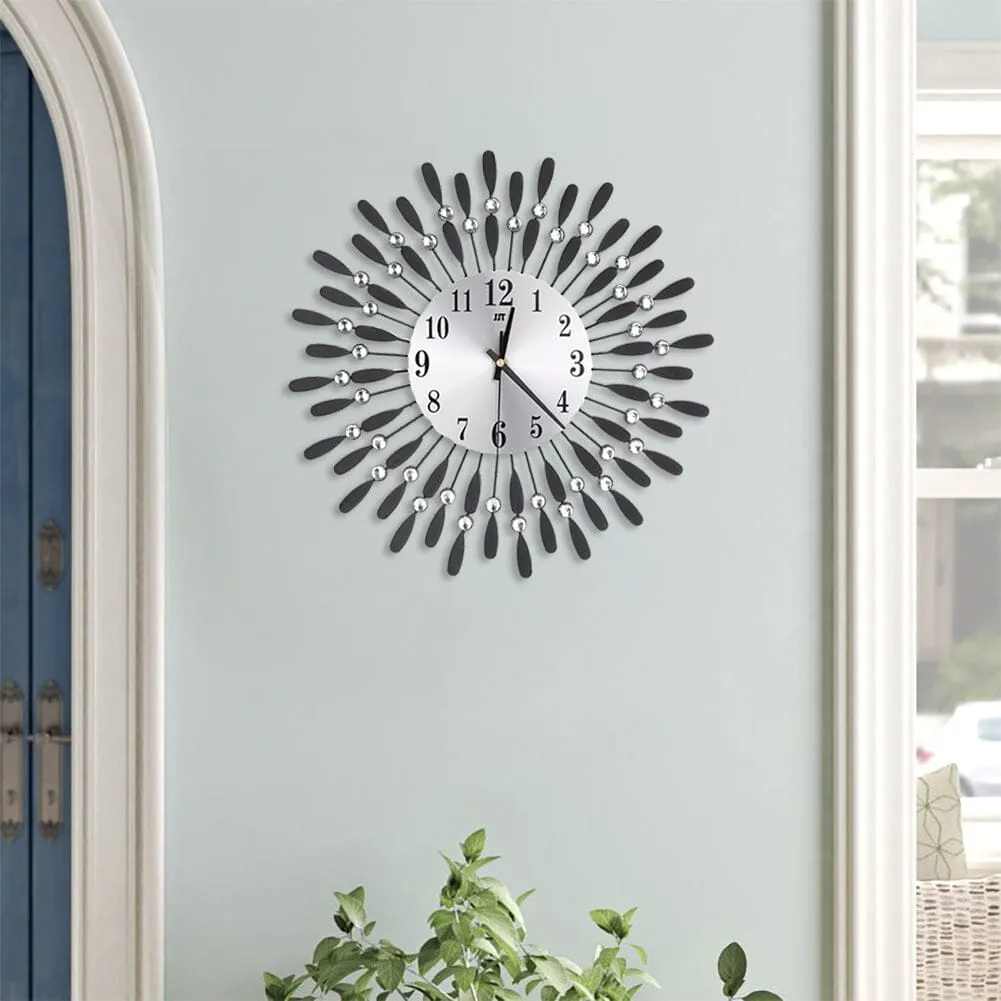 3D Silent Drop Shape Metal Wall Clock with Crystal Wall Decoration