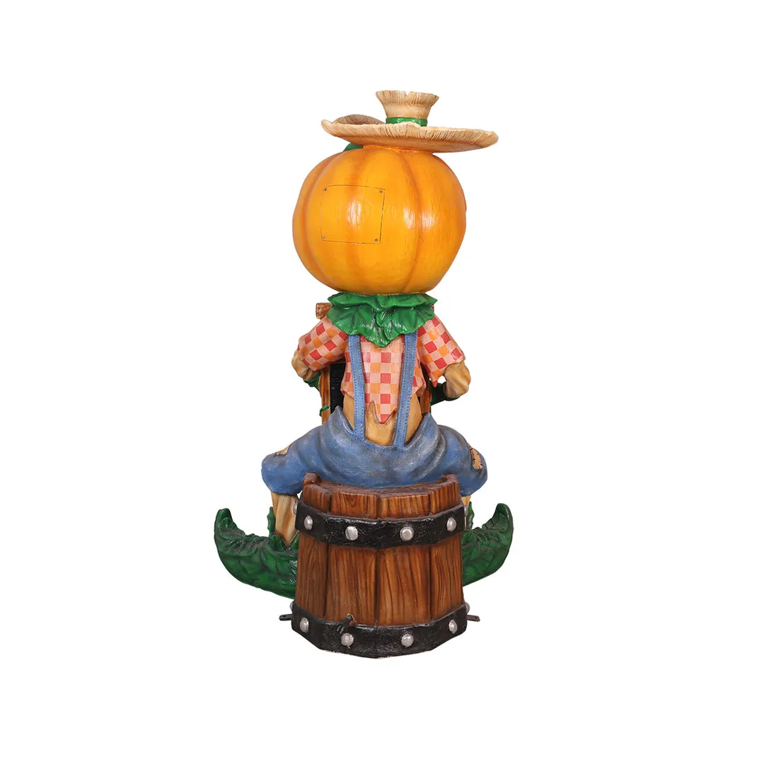 5'8" Tall Pumpkin Scarecrow Playing the Washboard