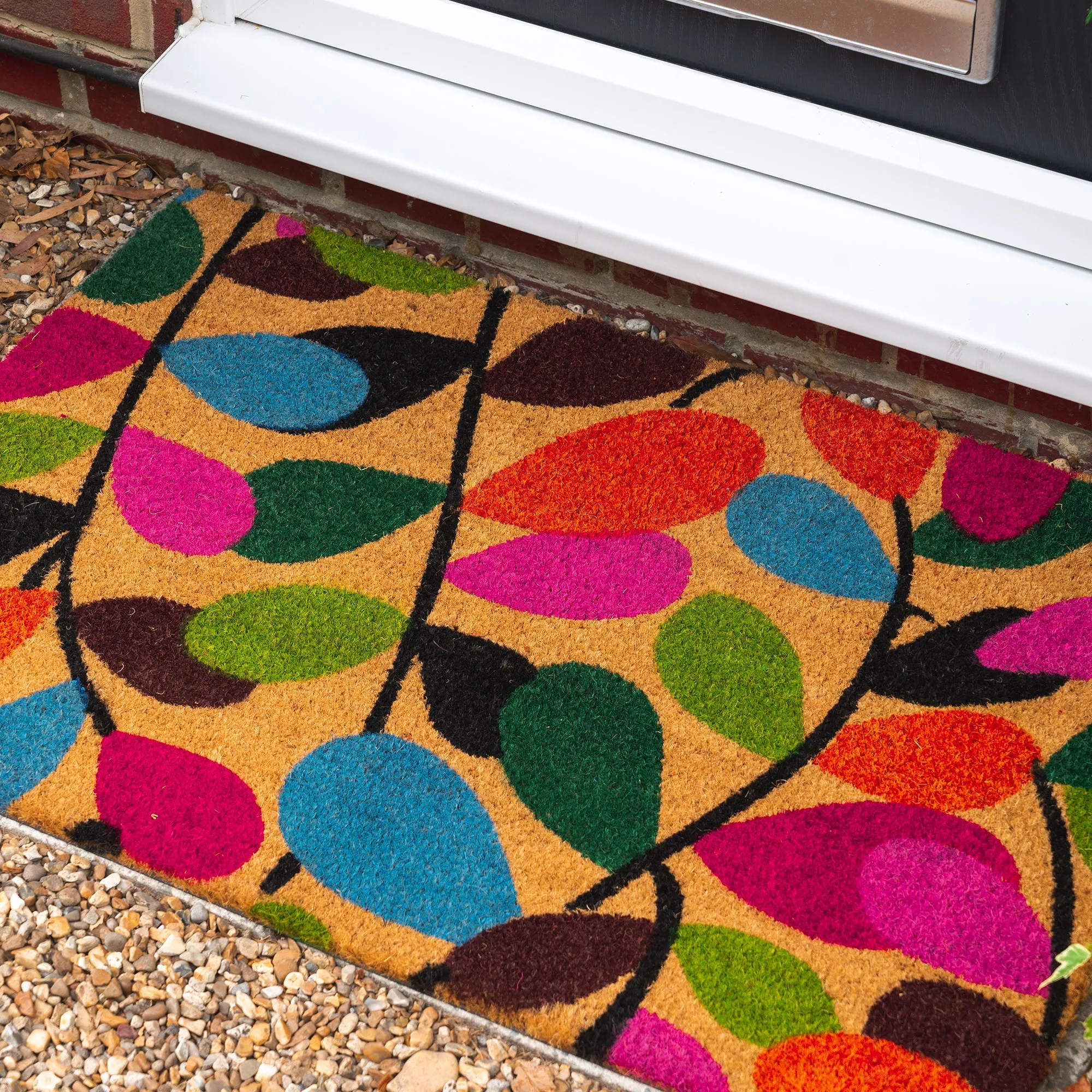 90cm x 60cm Multicoloured Leaves Coir Door Mat - By Nicola Spring