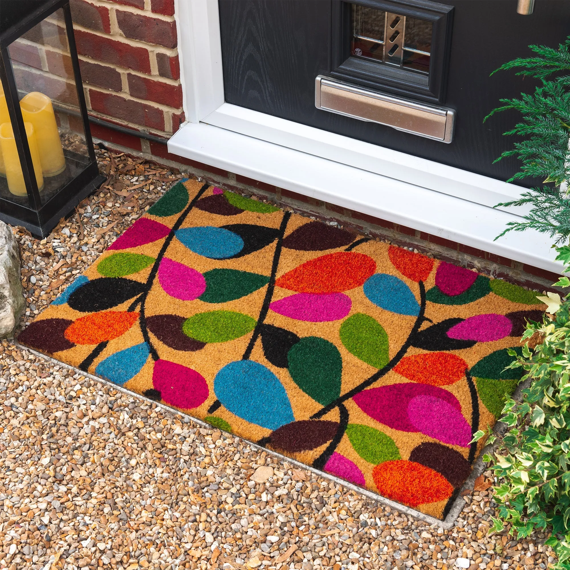 90cm x 60cm Multicoloured Leaves Coir Door Mat - By Nicola Spring