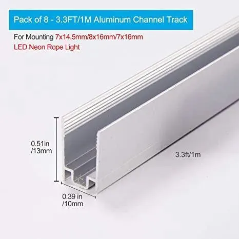 Aluminum Track Channel 3.3FT Pack of 8pcs For 110V Led Neon Light Single Color