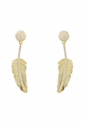 Angelic Feather Drop Earrings Gold