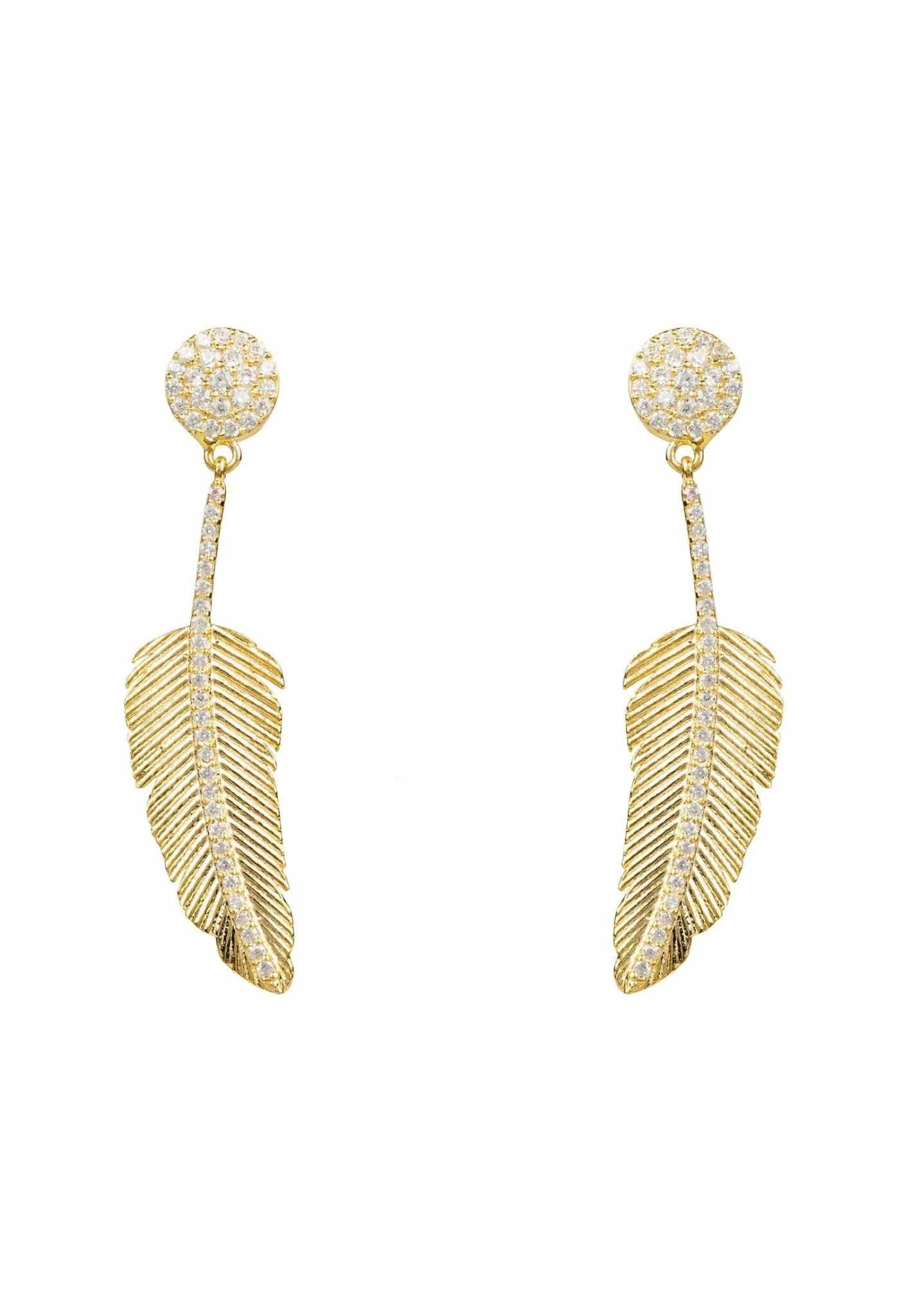 Angelic Feather Drop Earrings Gold