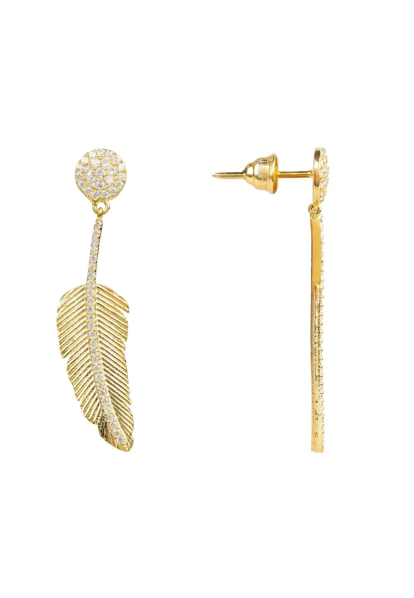 Angelic Feather Drop Earrings Gold