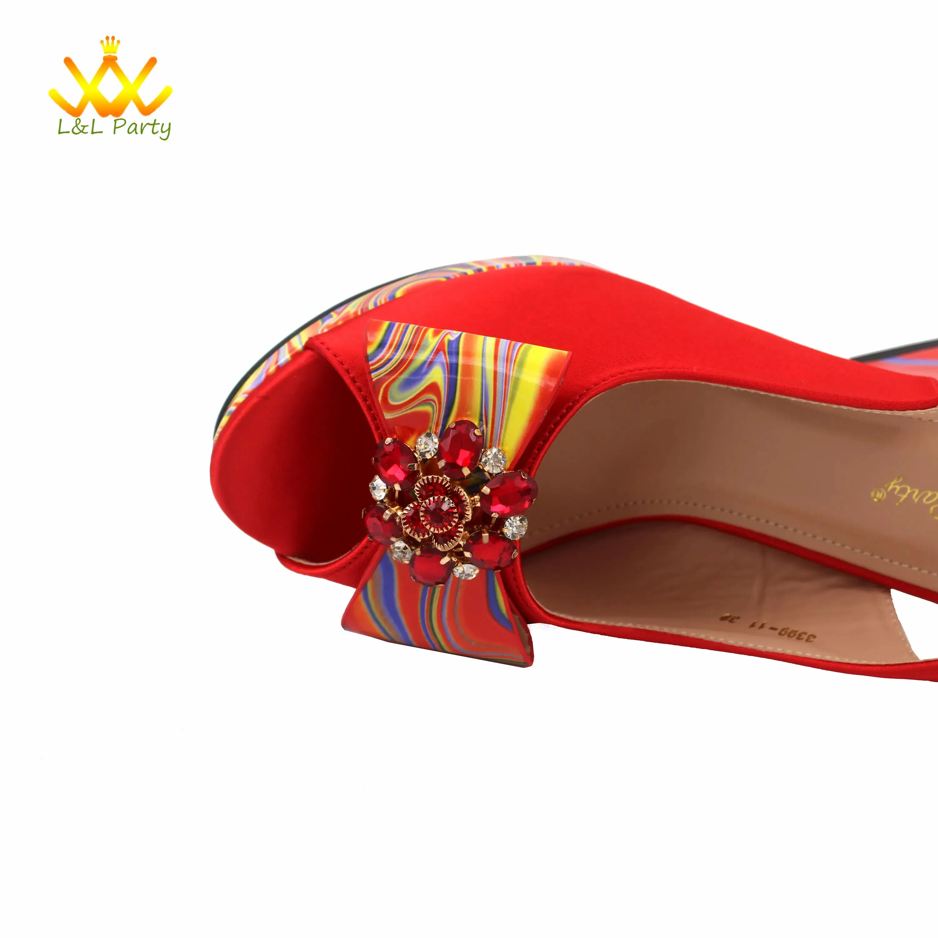 Appliques Specials Italian Design Nigerian Women Shoes Matching Bag Set in Red Color INS Hot Sale Sandals