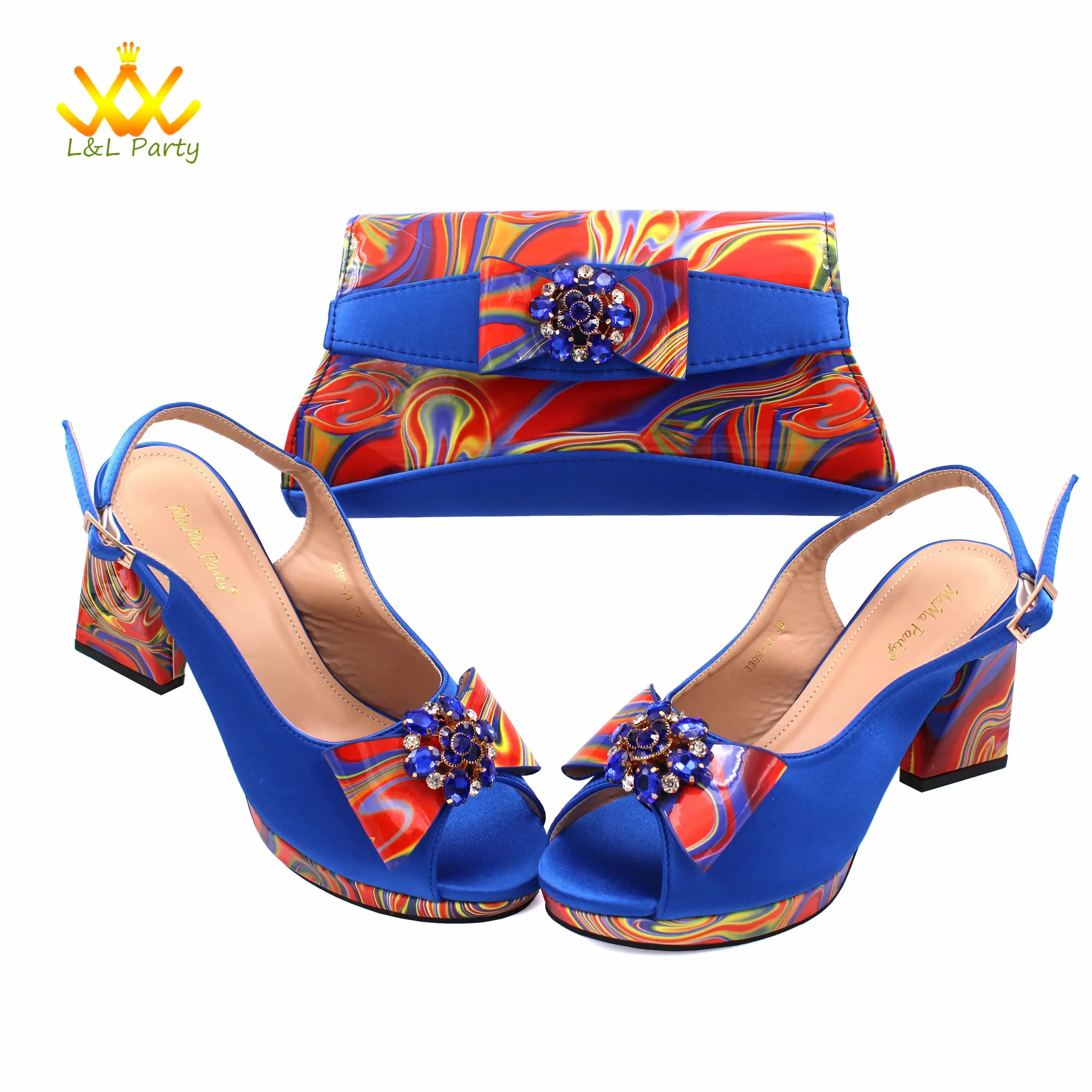 Appliques Specials Italian Design Nigerian Women Shoes Matching Bag Set in Red Color INS Hot Sale Sandals