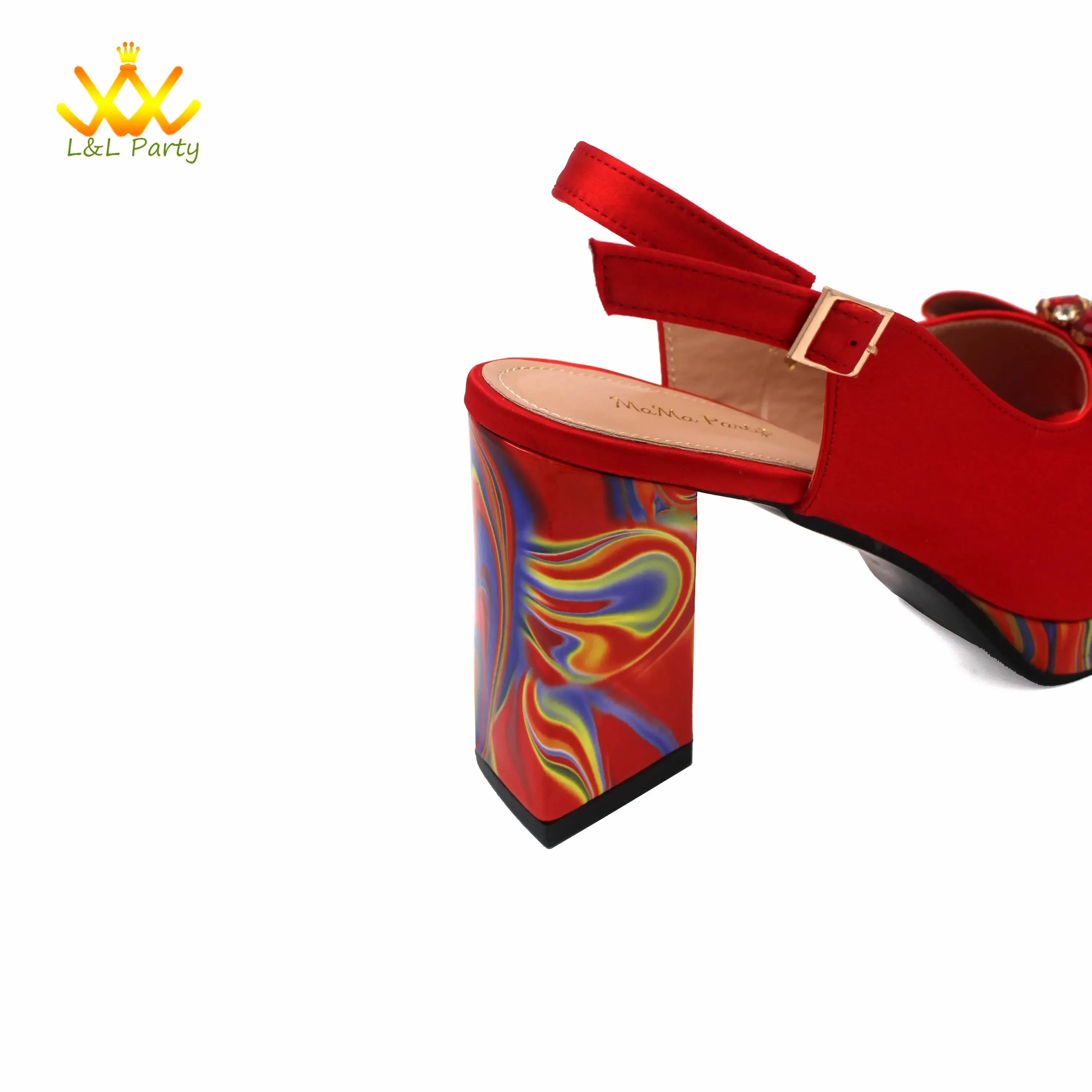 Appliques Specials Italian Design Nigerian Women Shoes Matching Bag Set in Red Color INS Hot Sale Sandals