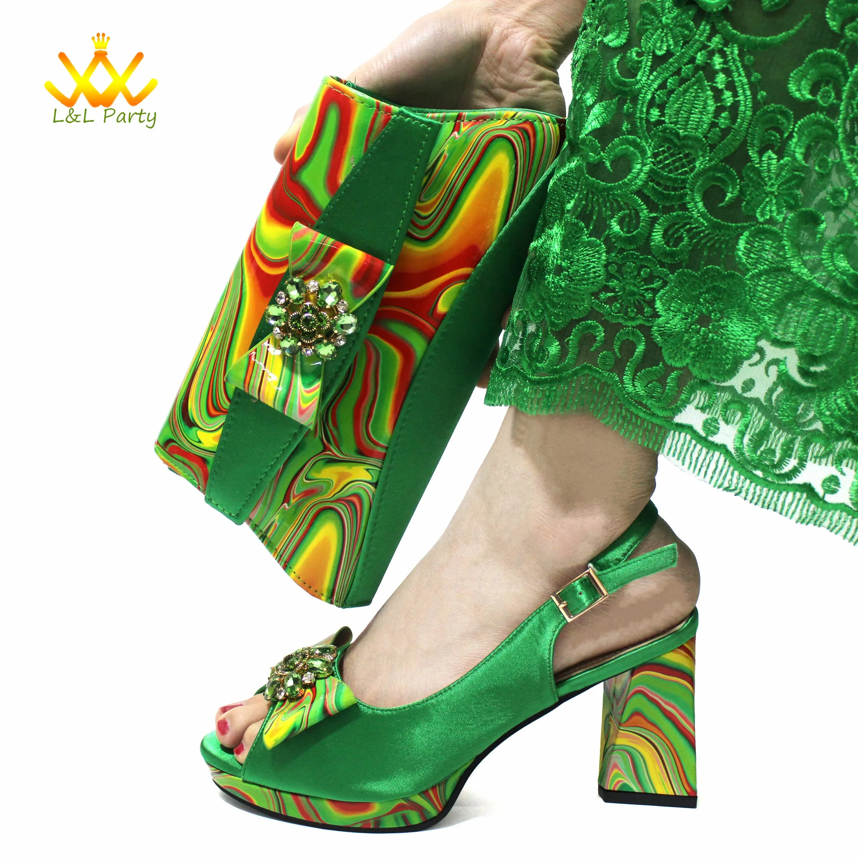 Appliques Specials Italian Design Nigerian Women Shoes Matching Bag Set in Red Color INS Hot Sale Sandals