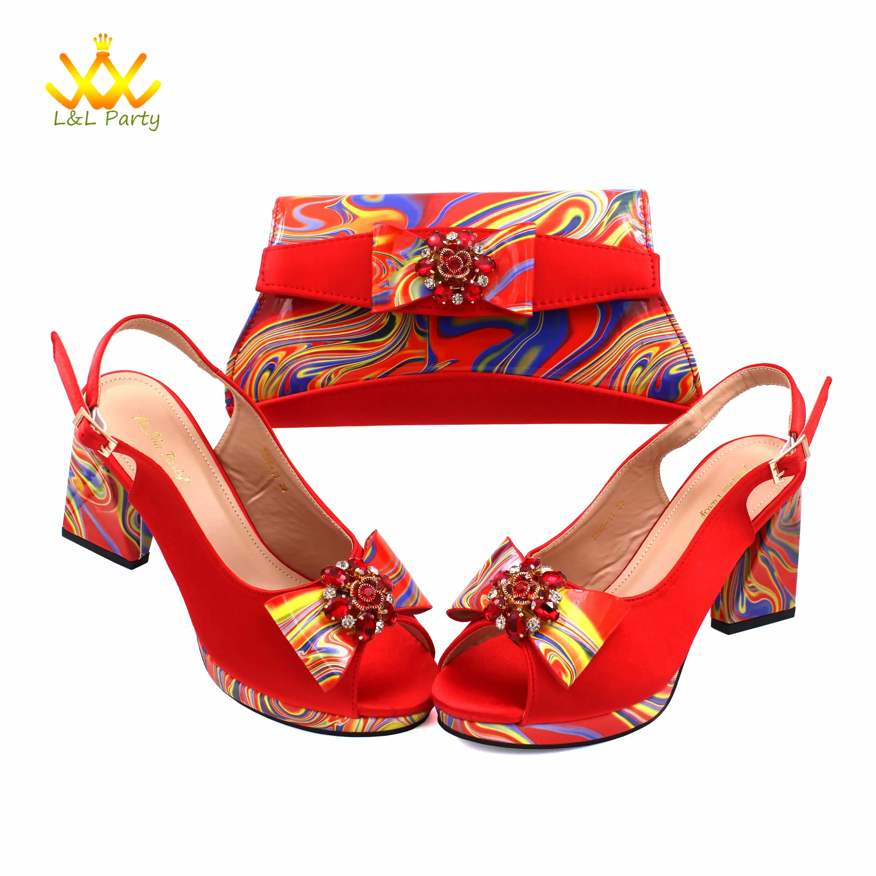 Appliques Specials Italian Design Nigerian Women Shoes Matching Bag Set in Red Color INS Hot Sale Sandals