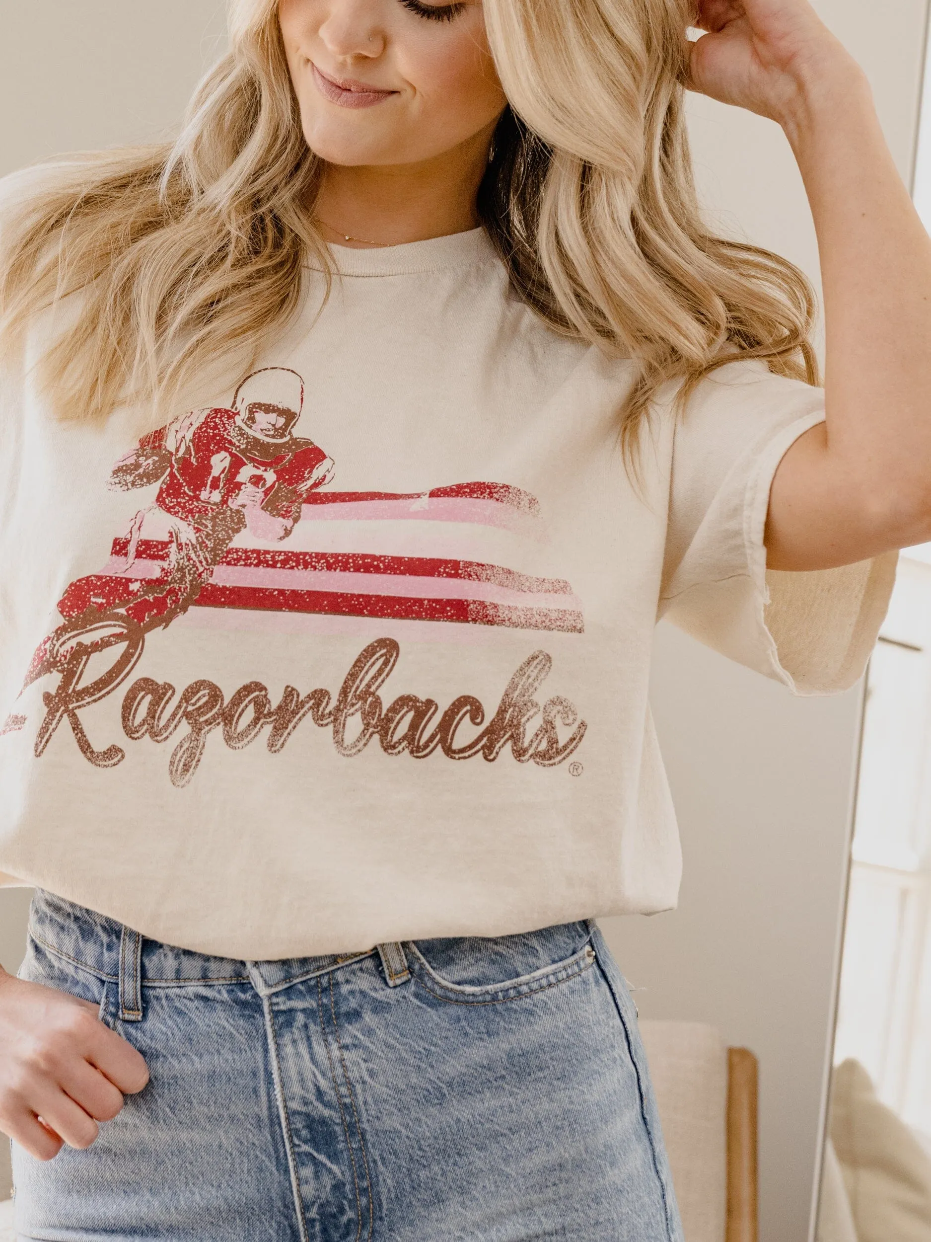 Arkansas Razorbacks Mono QB Off White Thrifted Tee