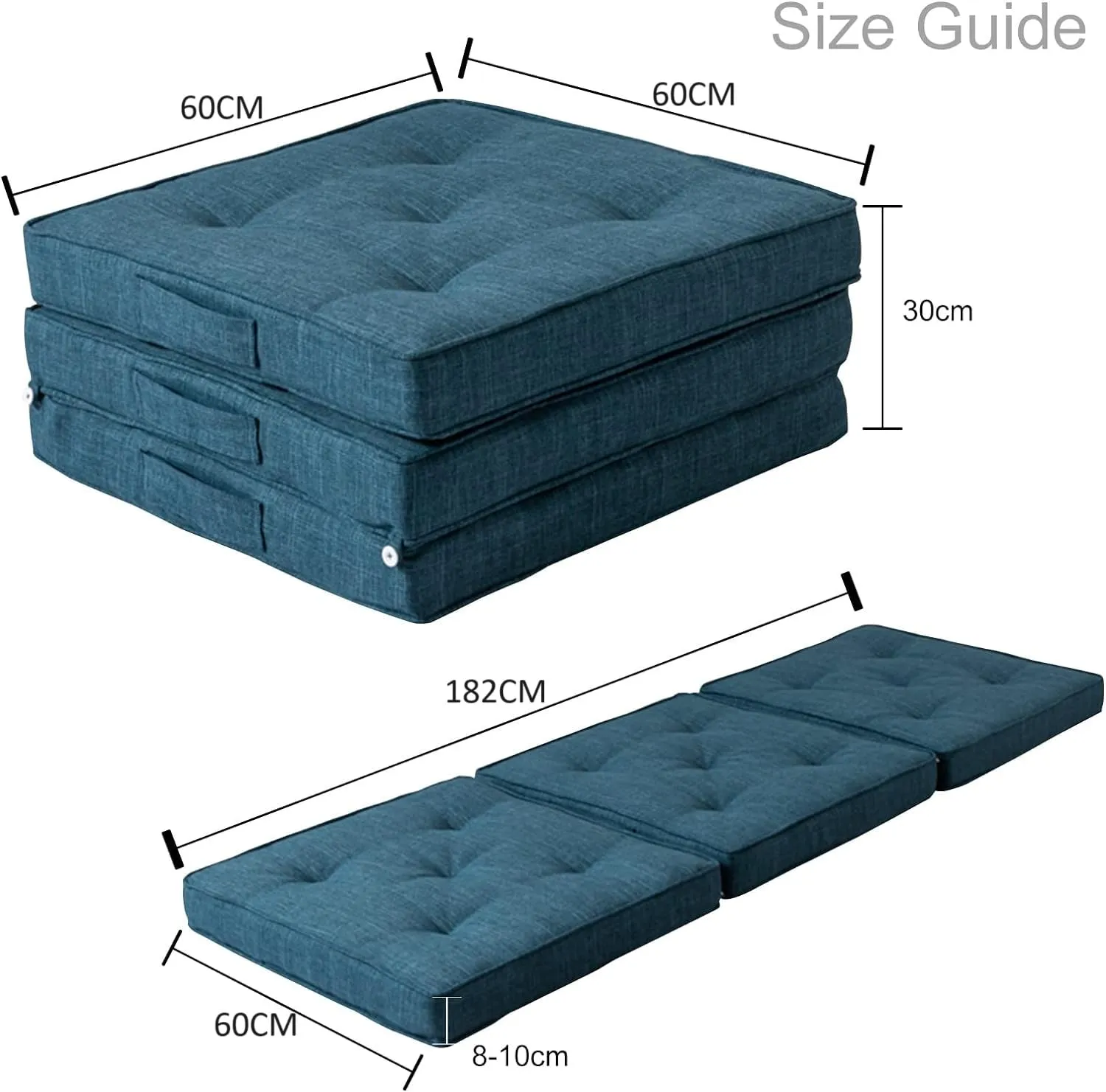 ATOOTFUSION Portable Cotton Mattress - 3-Piece 24X24 Inches, Transforms to 24X72 Guest Mattress, Comfortably Cotton-Filled, Tri-fold Design for Easy Storage, Versatile Use (Teal)