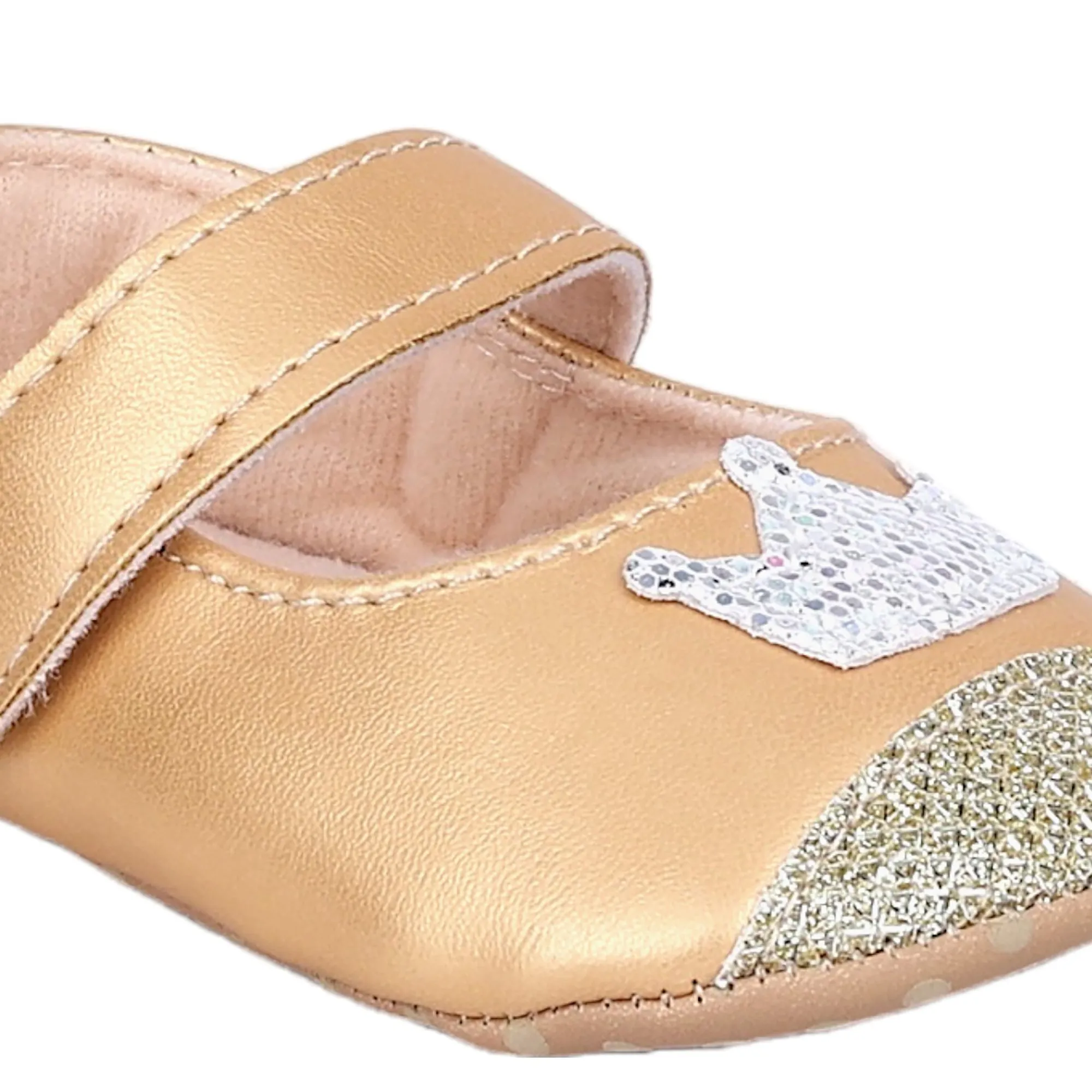 Baby Moo Crown Sequin Partywear Anti-Skid Ballerina Booties - Gold, Metallic