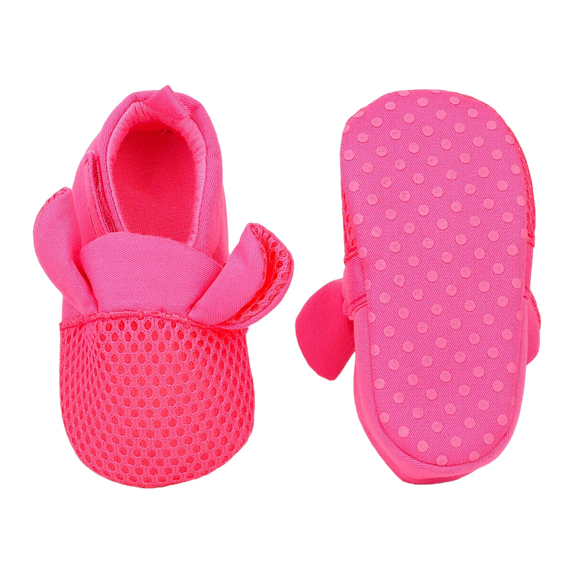 Baby Moo Cute Textured Velcro Straps Anti-Skid Booties - Pink