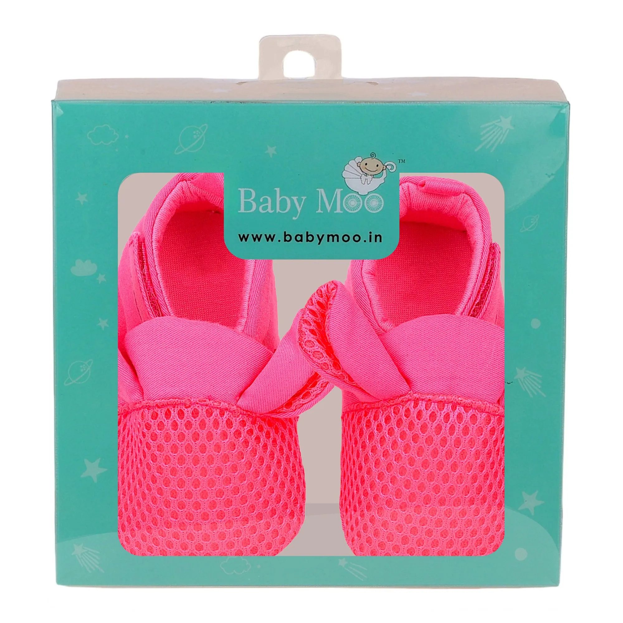 Baby Moo Cute Textured Velcro Straps Anti-Skid Booties - Pink