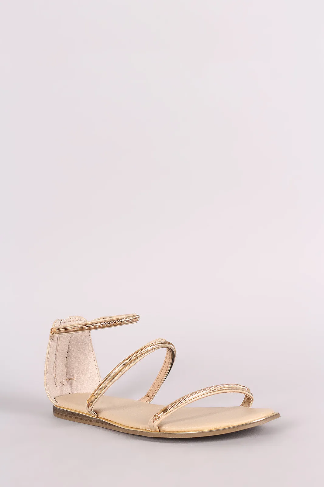 Bamboo Metallic Accent Triple Straps Flat Sandal