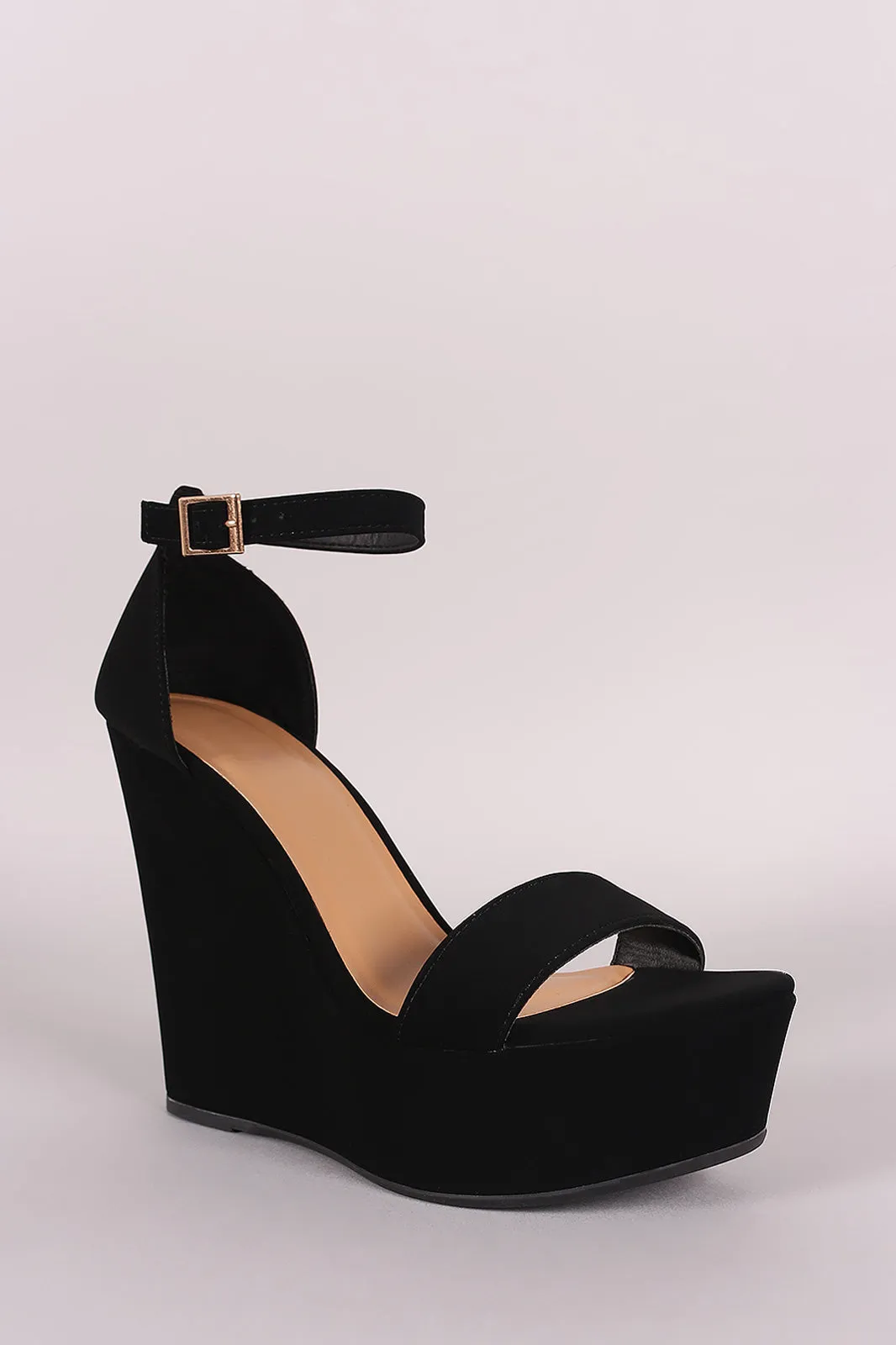 Bamboo Nubuck Ankle Strap Platform Wedge