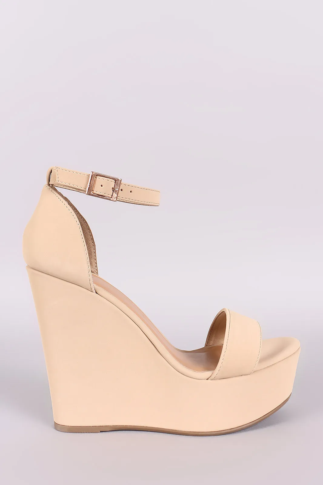 Bamboo Nubuck Ankle Strap Platform Wedge