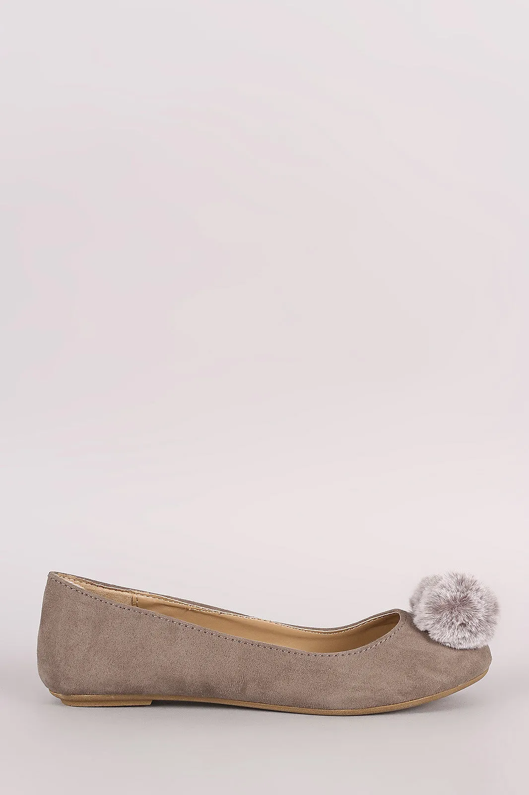 Bamboo Pom Pom Accent Suede Ballet Flat