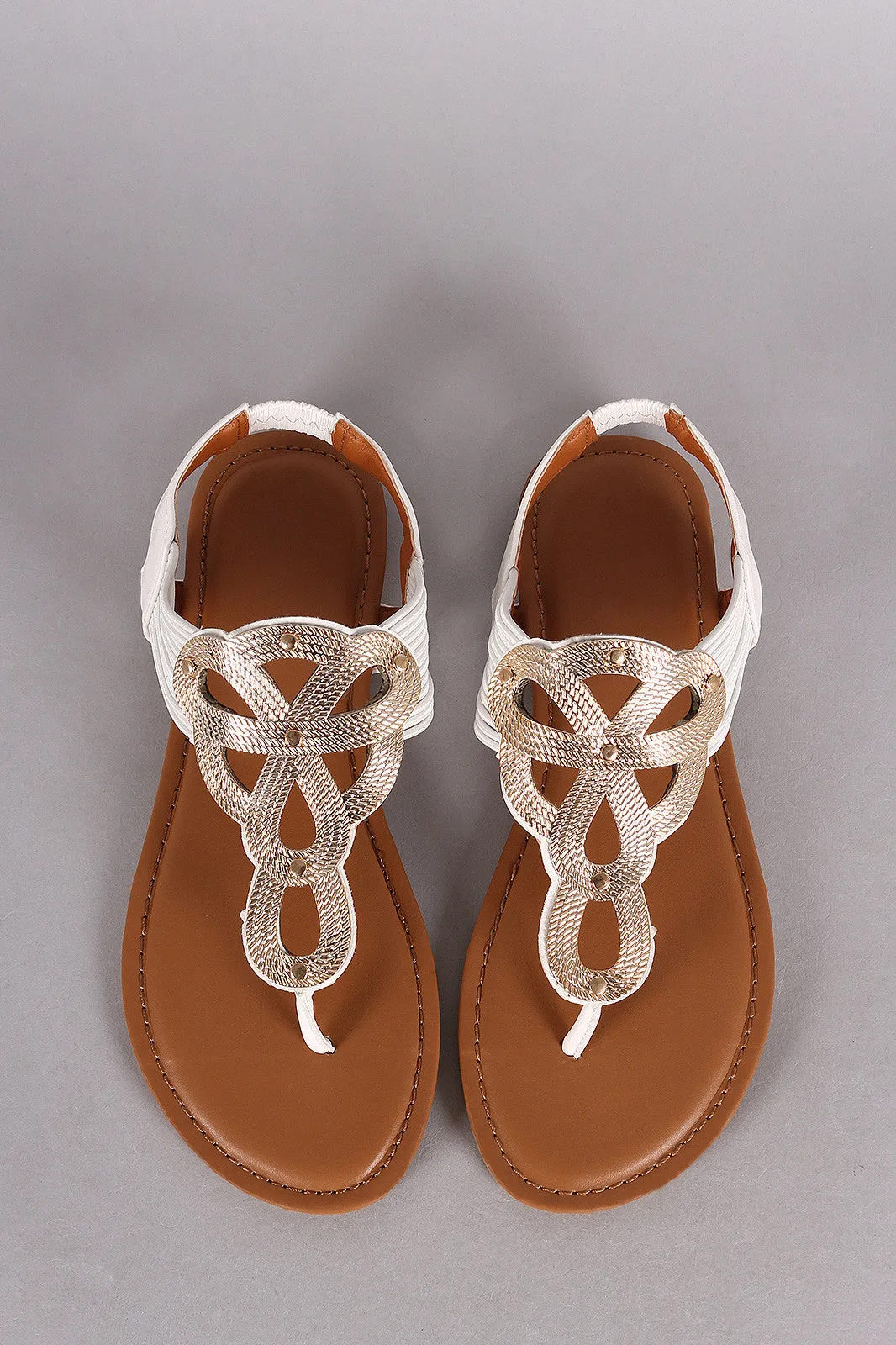 Bamboo Strappy Cutout Thong Flat Sandal