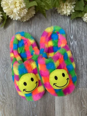 BAR Rainbow Checkered Smiley Slippers