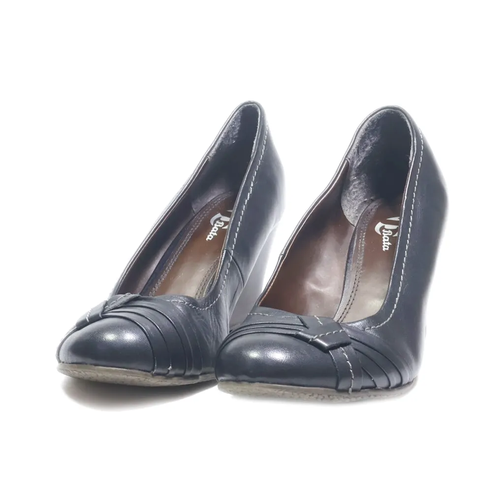 Bata Wedge Shoes Leather Black Colour For Women