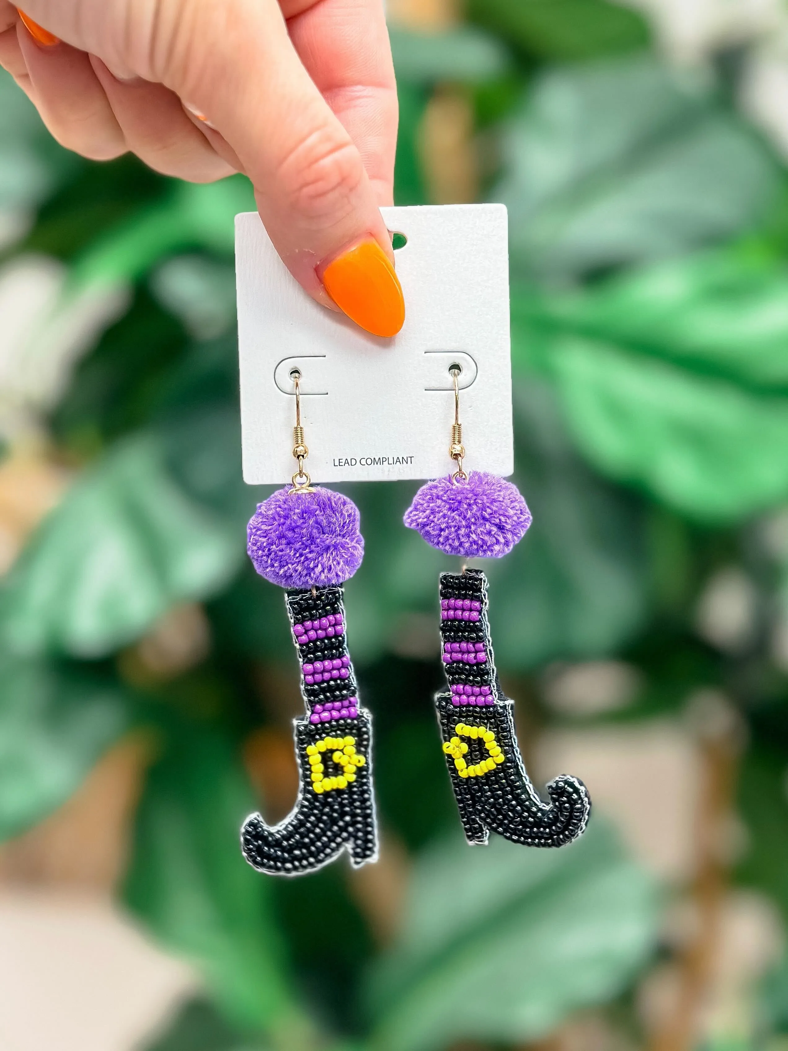 Beaded Witch Shoes Dangle Earrings