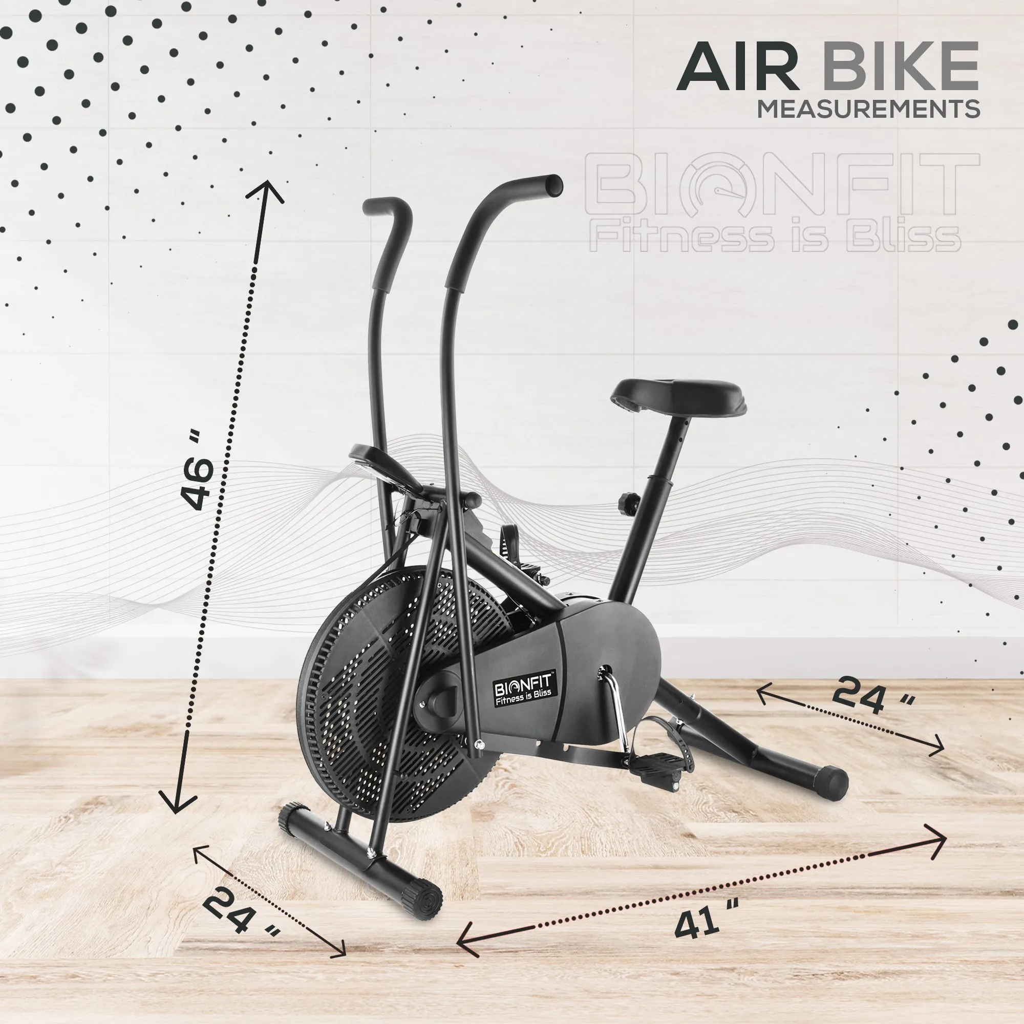 Bionfit ON01M 100kg Weight Capacity Moving Handle Air Bike - Low Impact, Full-Body Workout - 2 Year Warranty