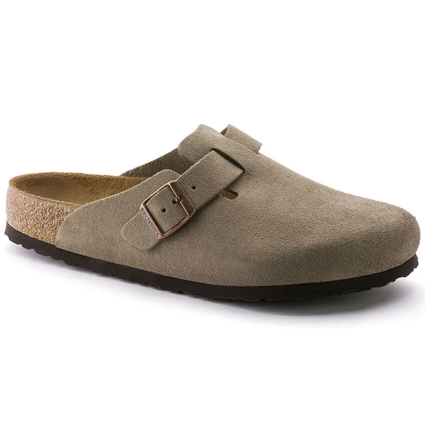 BIRKENSTOCK BOSTON SUEDE SOFT FOOTBED CLOG - TAUPE