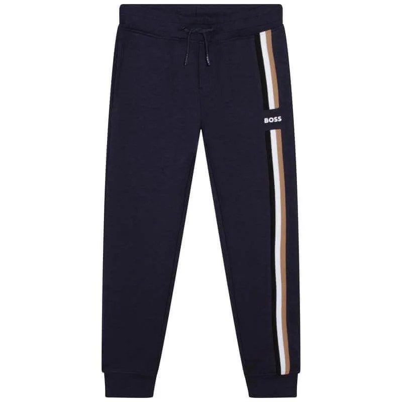 Boys Navy Striped  Jogging Bottoms