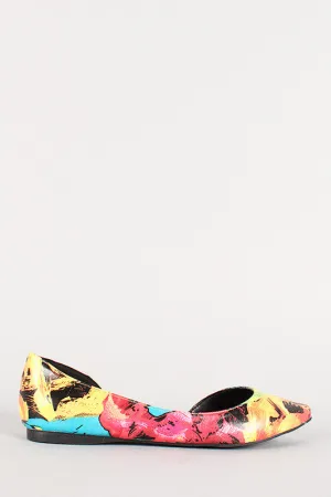 Breckelle Floral Leatherette Pointy Toe Sweetheart Flat