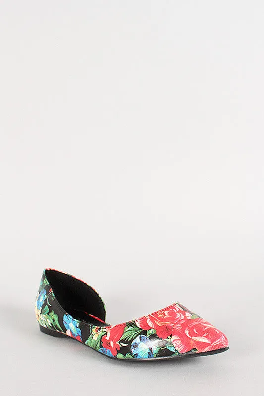 Breckelle Floral Leatherette Pointy Toe Sweetheart Flat