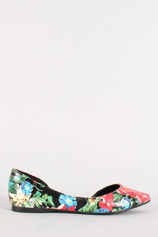 Breckelle Floral Leatherette Pointy Toe Sweetheart Flat